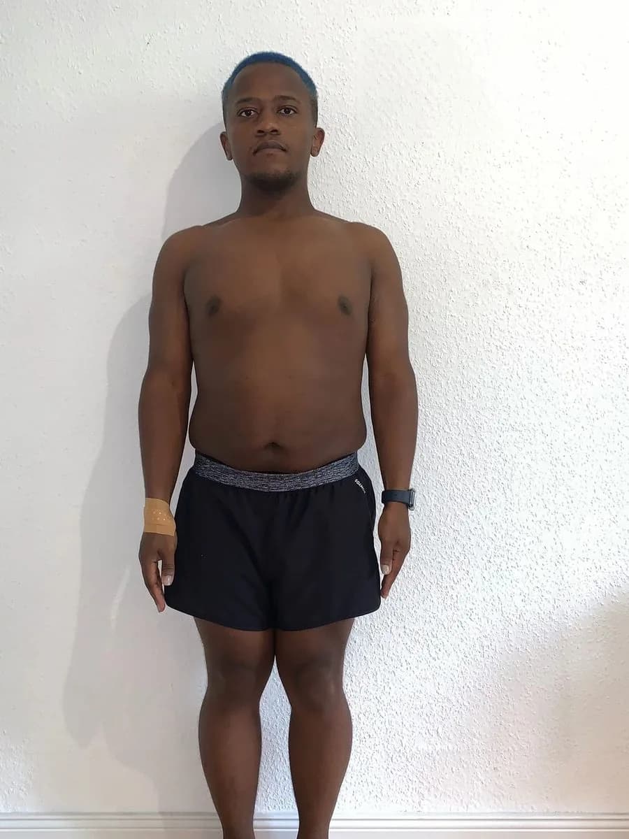 James fitness transformation before — starting point of 1 year personal training with Coach Luki